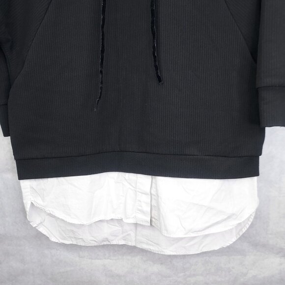 Zara Trafaluc Hooded Sweatshirt Womens XS Black Top White Cotton Shirt Underlay - Picture 6 of 14